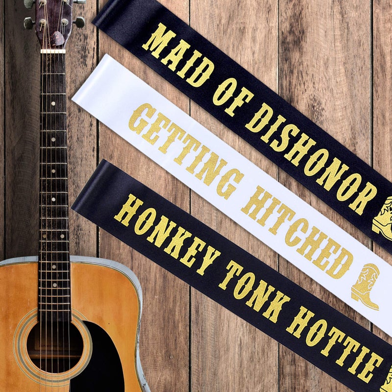 Pop Fizz Designs Nashville Bachelorette Party Sashes | 12 Pack | Includes 1 Bride Sash â€œGetting Hitchedâ€ | 11 Funny Bride Tribe Sashes for Bridal Party - Image 4